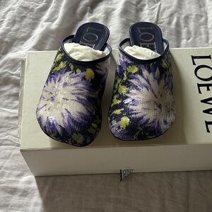 Loewe Purple Floral Sequin Toy Mules with Green Accents 40